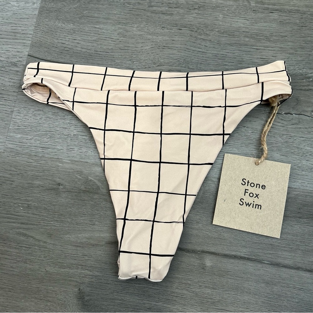 NWT Stone fox swim‎ conch bikini bottoms sand plaid tan small women